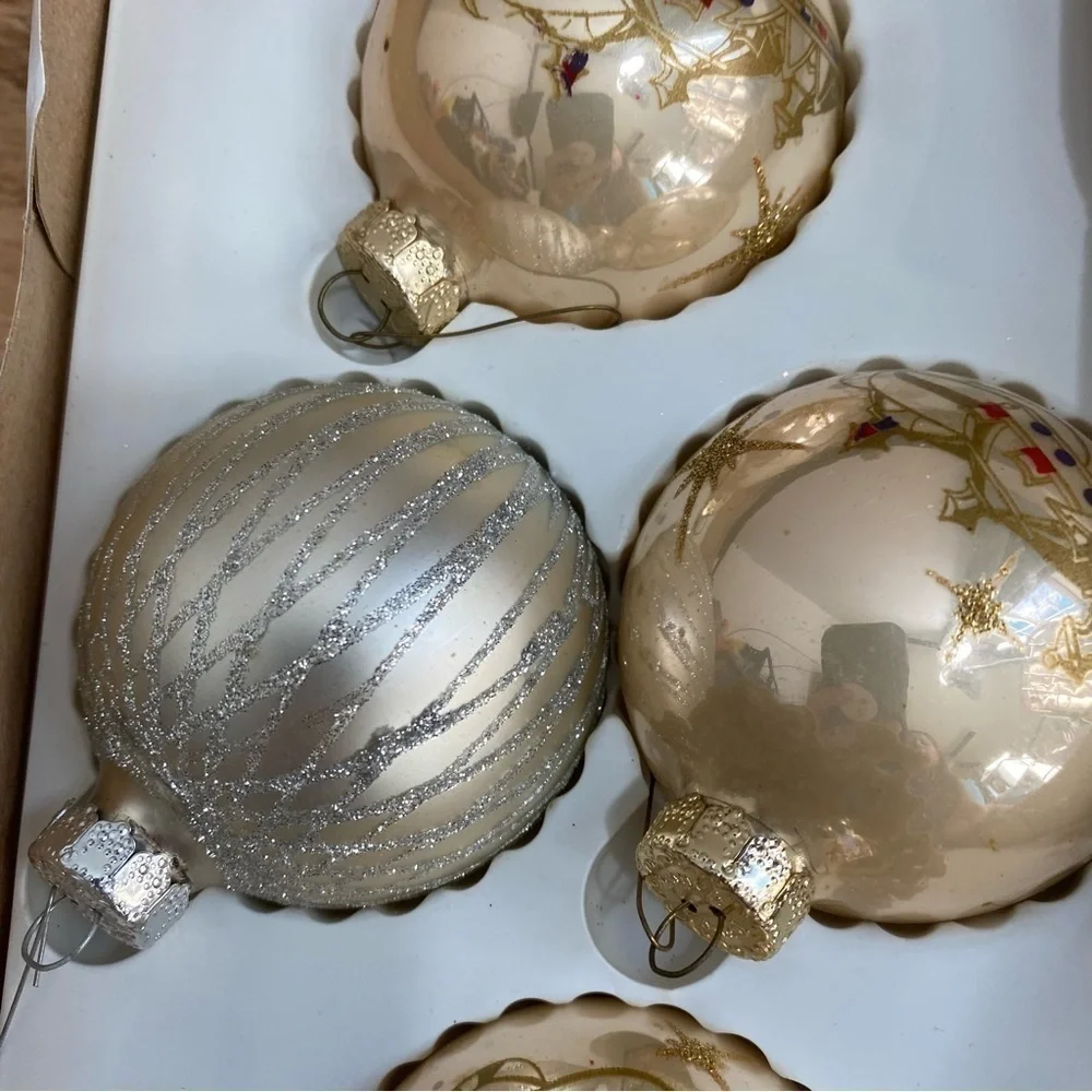 Vintage Glass Ball Ornaments Made in USA Three Kings Christmas Gold Silver